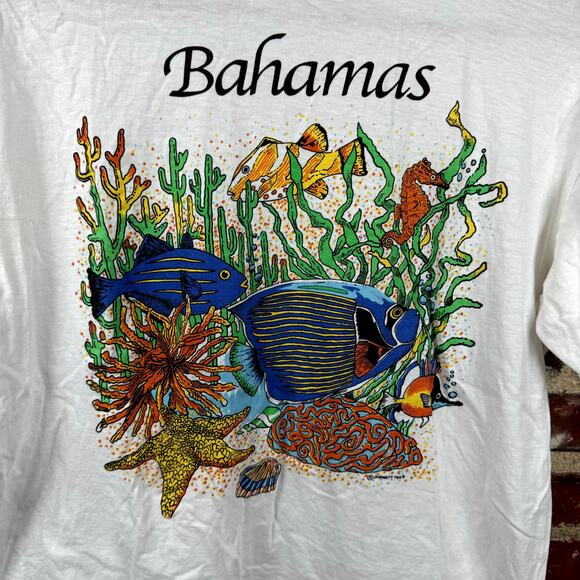 Vintage Bahama Shirt Size Large White Single Stitch Tropical Fish Reef Ocean 90s - Picture 4 of 7
